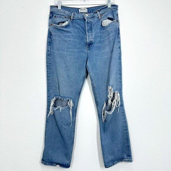 Agolde '90s Distressed Mid-Rise Straight-Leg Jeans Medium Wash Size 31 Casual